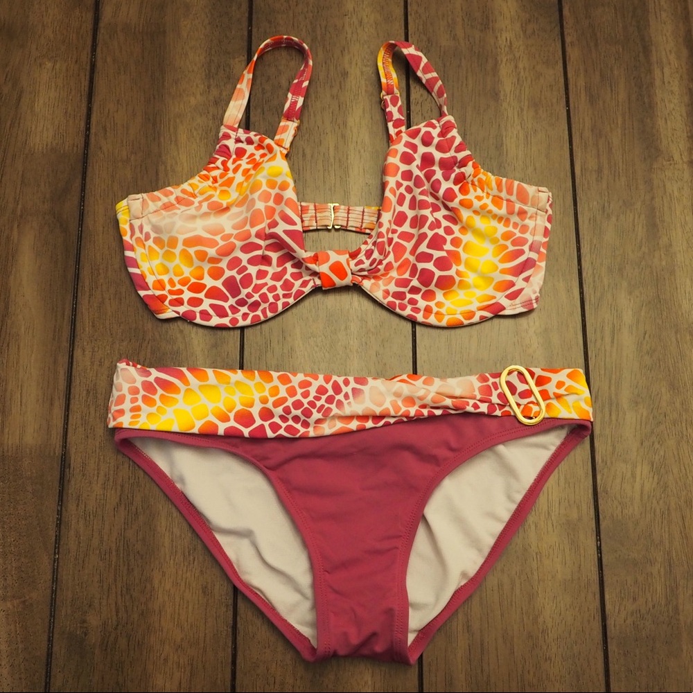 Perry Ellis Bikini Swimsuit Set Underwire Pink